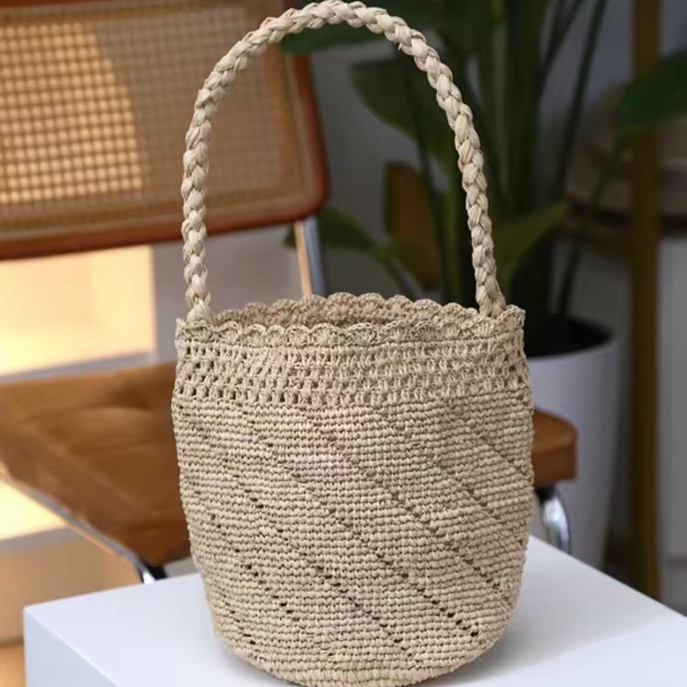 Handmade Crochet Straw Bucket  - đánh giá và giá Women'S Raffia Bags